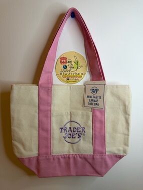 Trader Joe's Cream and Pink Mini Canvas Tote